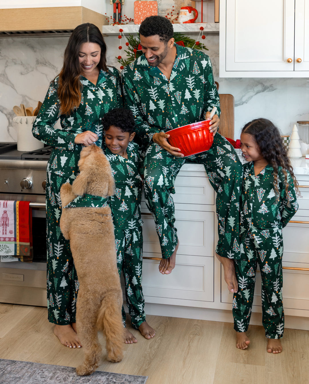 Pijamas navideños a juego para toda la familia, estampado de árbol de Navidad, verde oscuro, talla grande