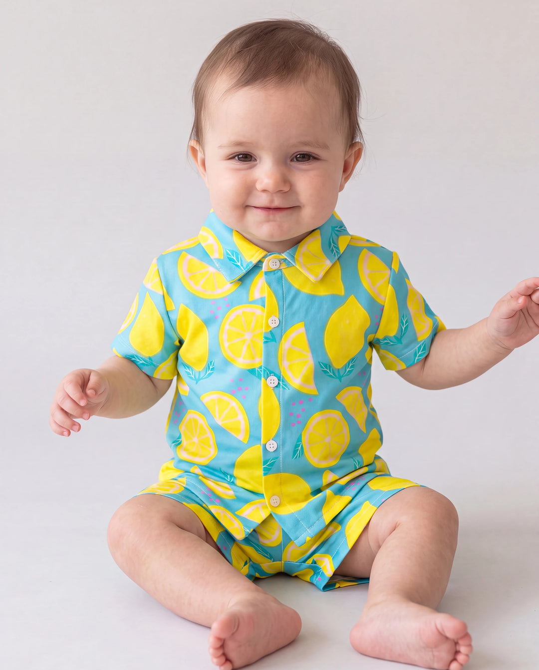 Fresh Market Baby Boy Lemon Shirt & Shorts Set Turquoise