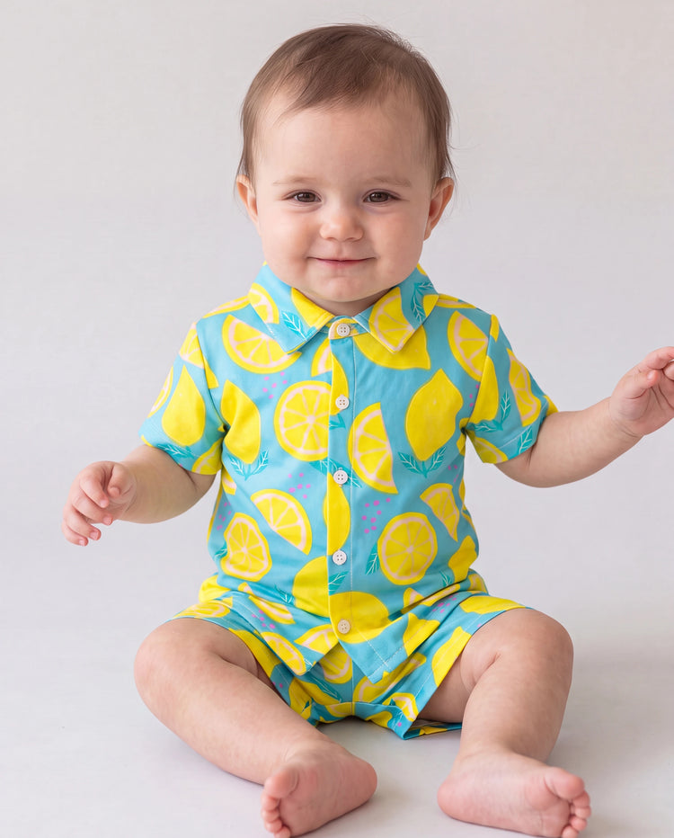 Fresh Market Baby Boy Lemon Shirt & Shorts Set Turquoise