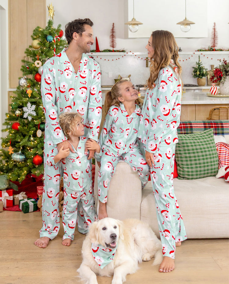 Weihnachts-Pyjamas im Familien-Partnerlook, Weihnachtsmann-Print, mit Kragen, Grün