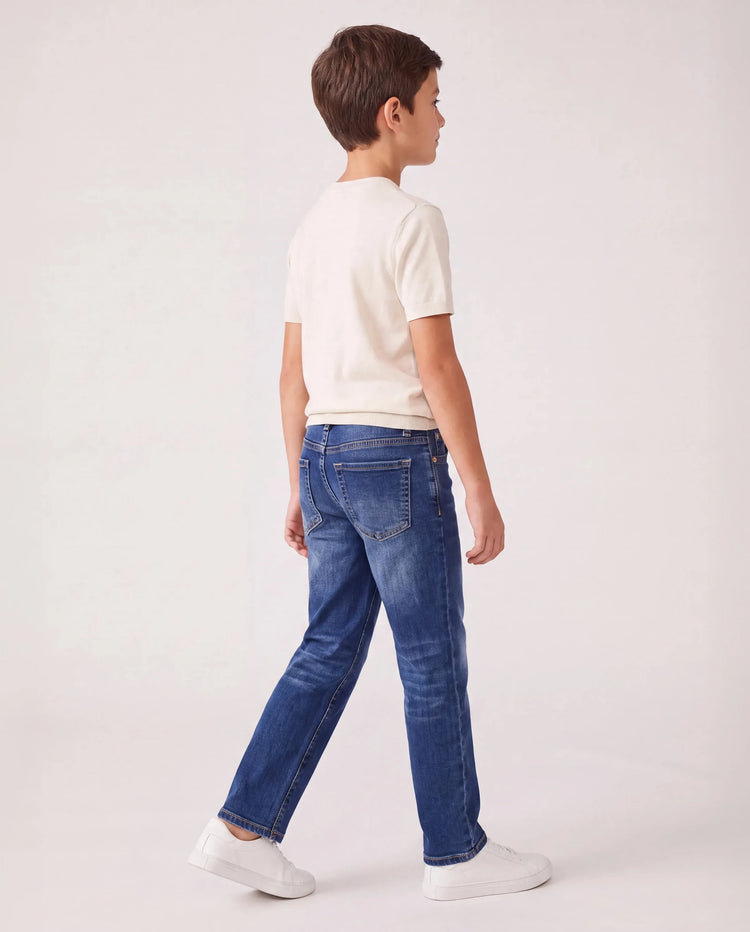 Einfarbig Elastische Taille Weich elastisch Bequem Casual Jeans Baumwollhose mit Taschen tiefblau