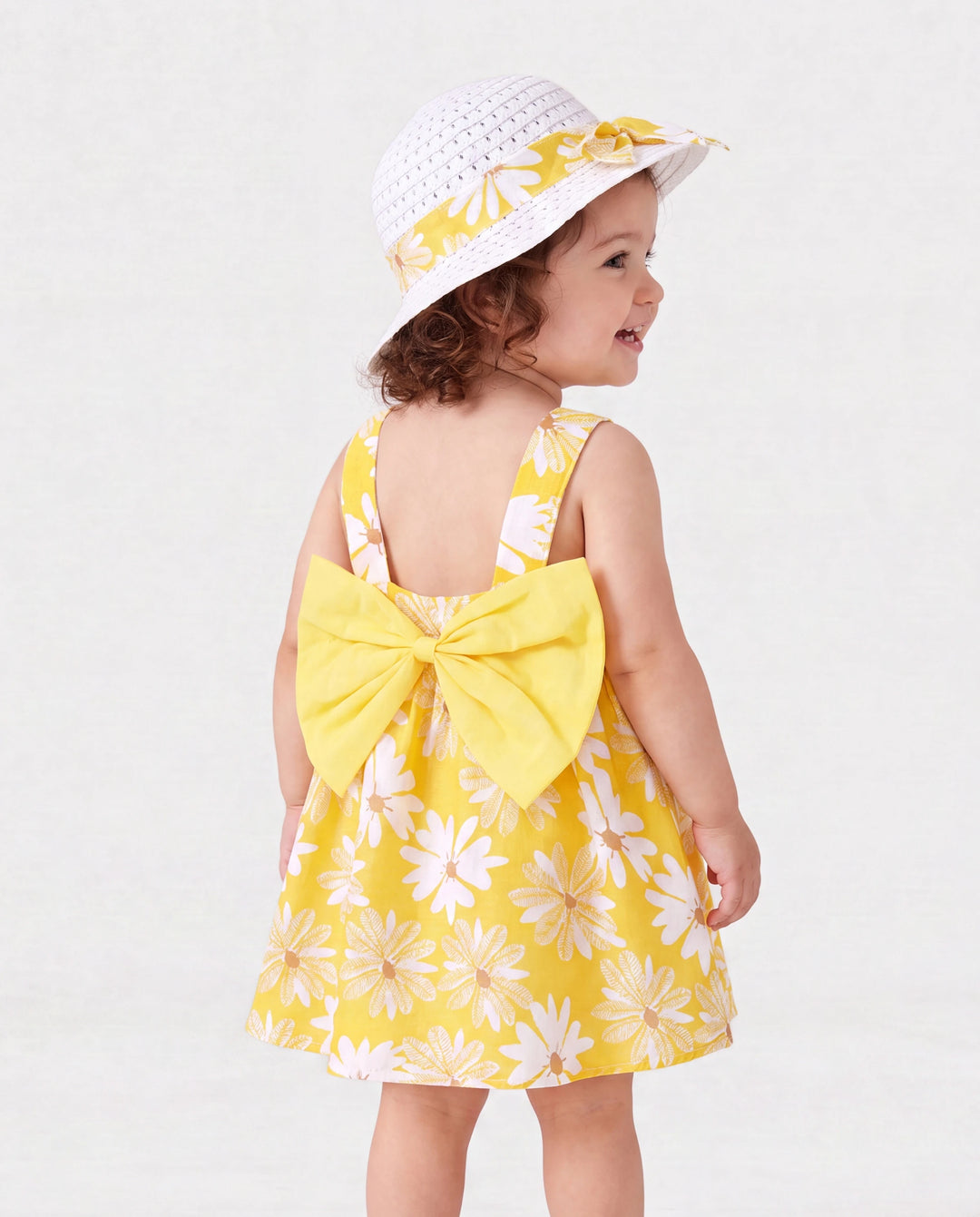 2 Stück Baby Mädchen Little Daisy Bowknot Kleid Set gelb