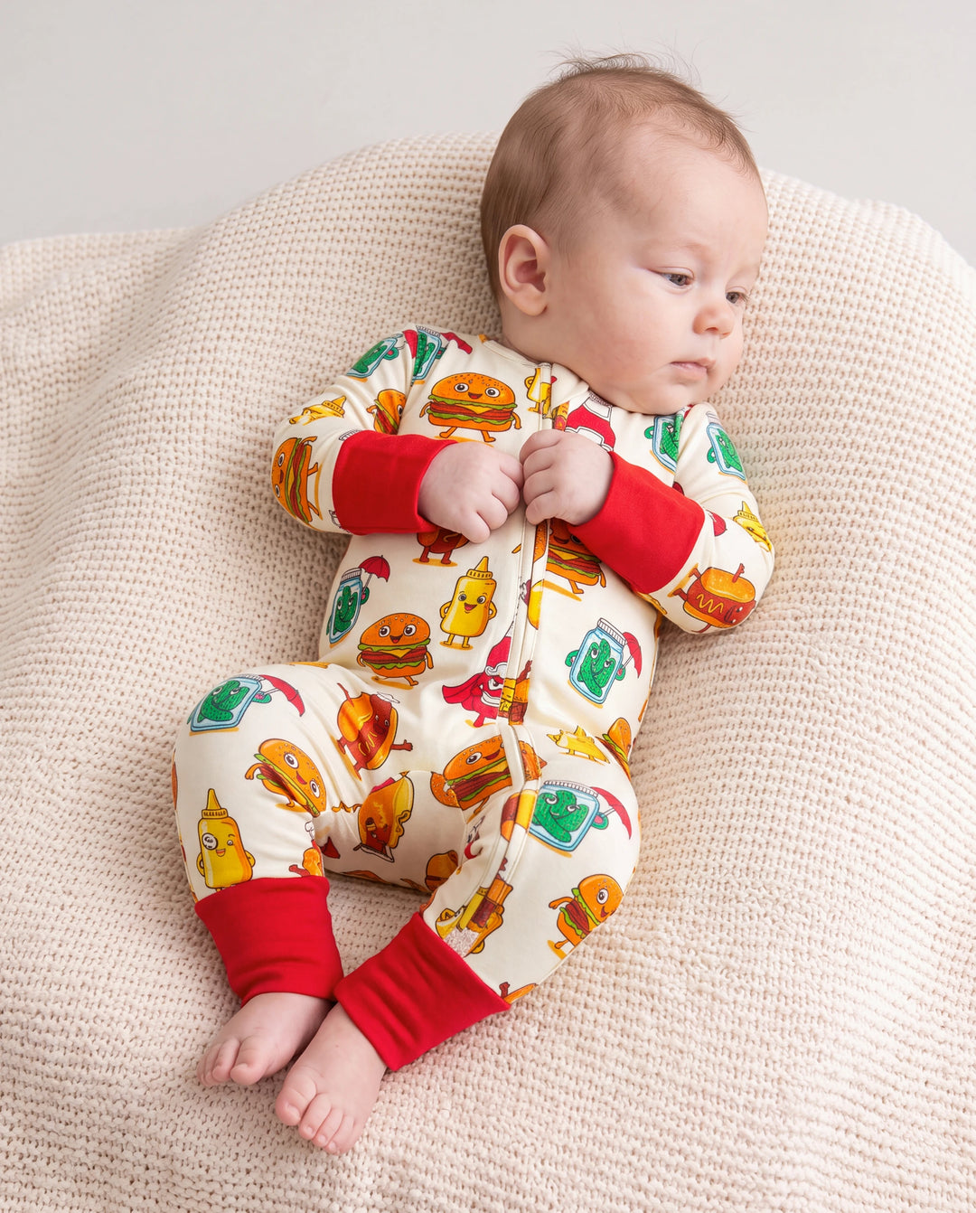 Kids Baby / Girl Bamboo Pajamas With Childlike Print (Snug-Fitting) Red