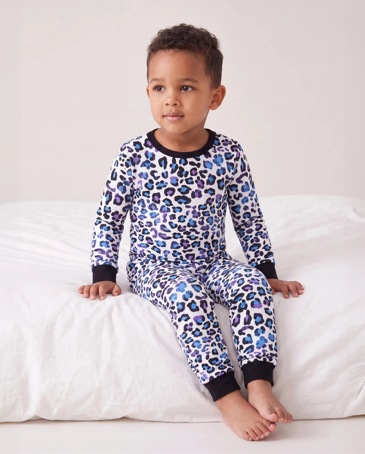 Toddler / Kids 2-piece Organic Cotton Pajamas with Childlike Print Snug fit Pjs for Girls / Boys Black