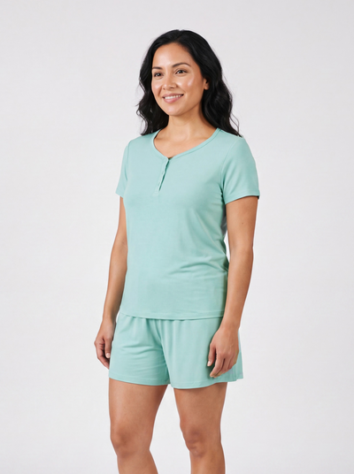 Bamboo Family Pajamas Einfarbig Grün Kurzarm Passendes Pyjama-Set (Eng Anliegend für Kinder) Grün