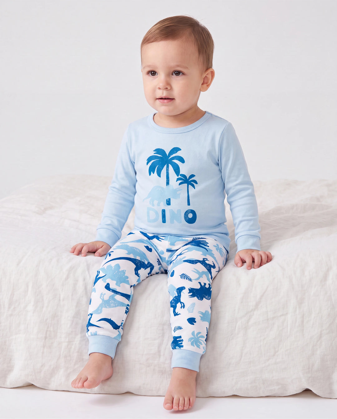 Toddler / Kids 4-piece Organic Cotton Pajamas 4-in 1 PJ Snug fit Pjs for Girls / Boys Light Blue