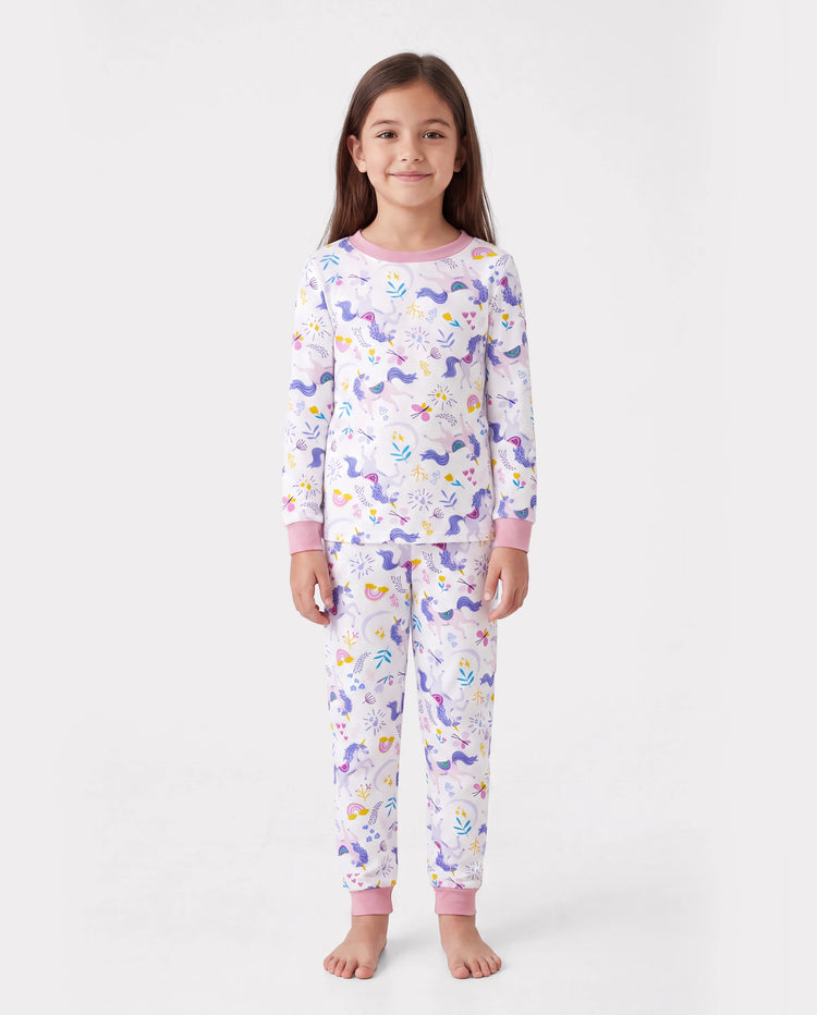 Pyjama de Noël/Halloween 2 pièces en bambou épais de qualité supérieure avec imprimé enfantin pour petite fille (coupe ajustée) rose