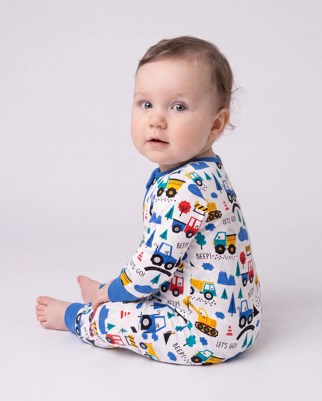 Bamboo Baby Boy/Girl Cartoon Printed 2-Way Zip Onesies Anti Slip Long-sleeve Footie Blue