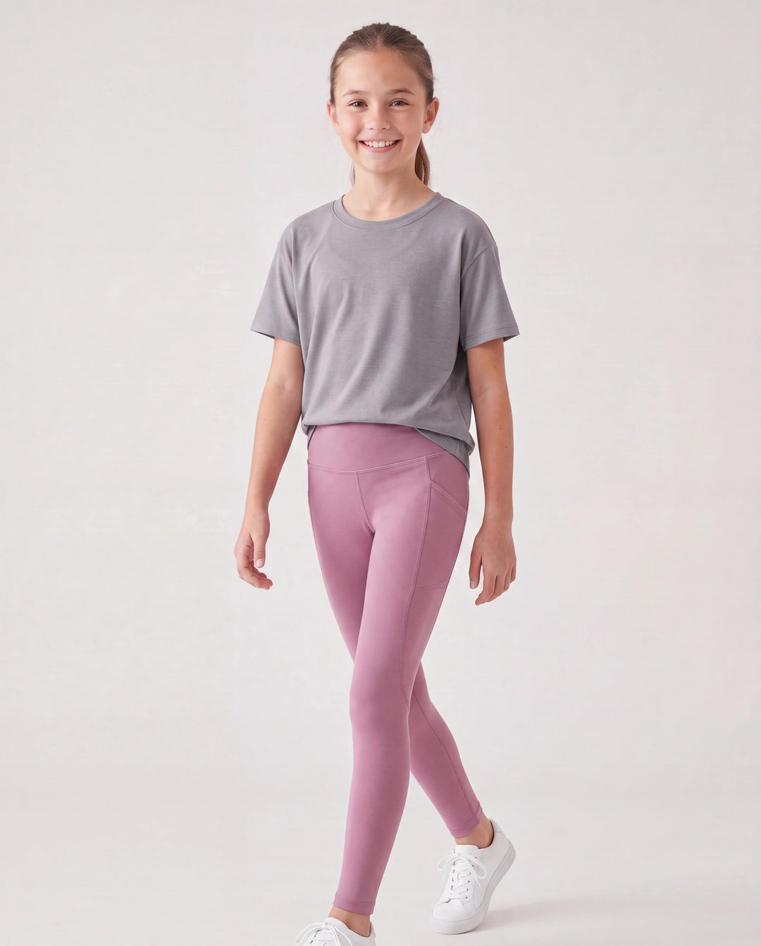 Sportliche ausgestellte Yogahose für Mädchen mit hoher Taille Einfarbige Leggings mit passendem Haargummi lila