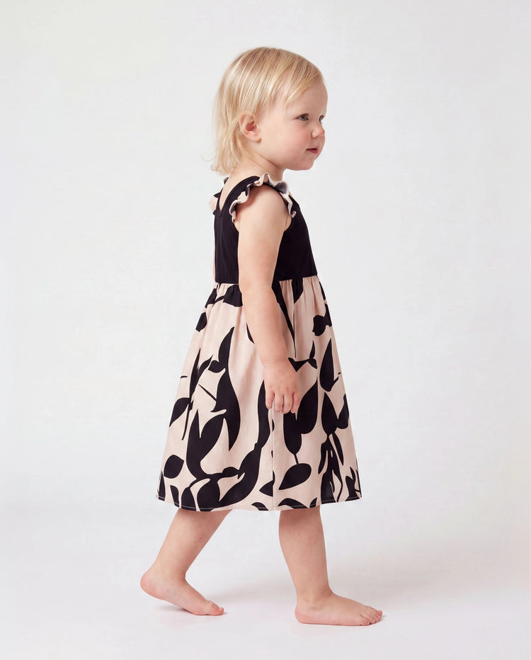 Toddler/Kid Girl Cross Back Floral Strap Dress Black