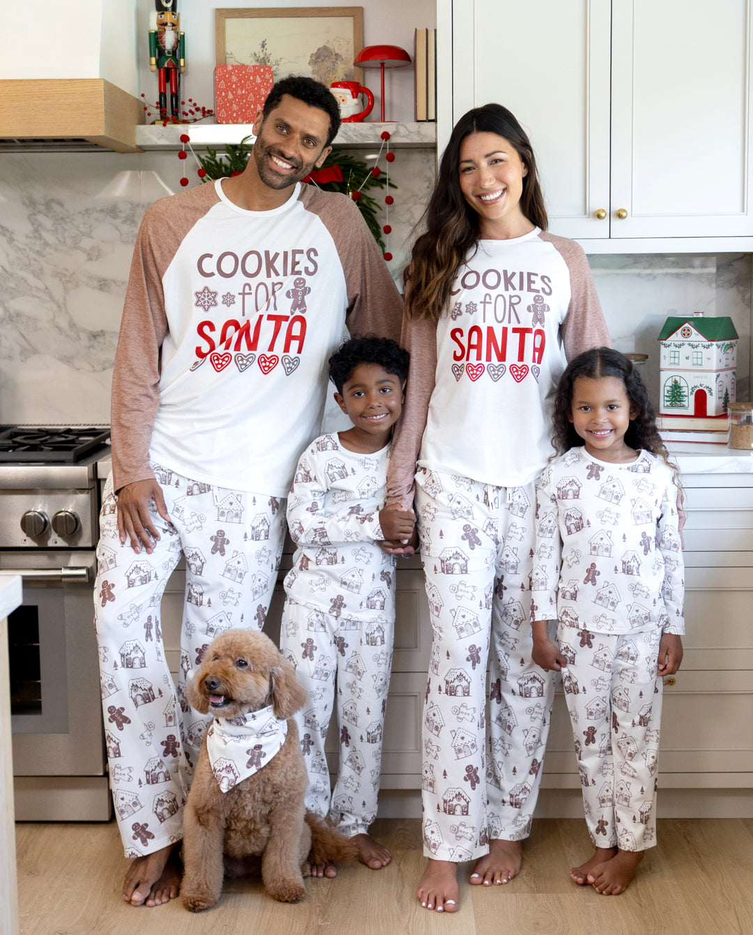 Christmas Matching Family Pajamas Gingerbread Print Brown