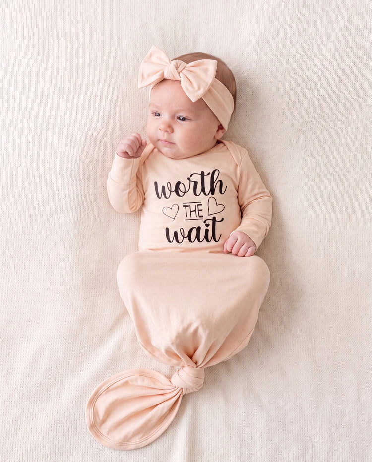 Baby / Girl Bamboo Sleeping Bag Infant Gown with Headband Apricot