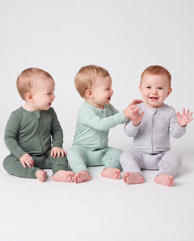 Bamboo Baby Boy / Girl 3-Pack Solid&Rainbow Printed 2-Way Zipper Anti Slip Long-sleeve Footie Dark Blue
