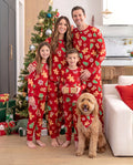 Pyjamas de Noël assortis pour toute la famille, en bambou, motif pain d’épices et sapin de Noël, rouge