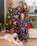 Weihnachts-Pyjamas im Familien-Partnerlook, Schneemann-Print, Schwarz