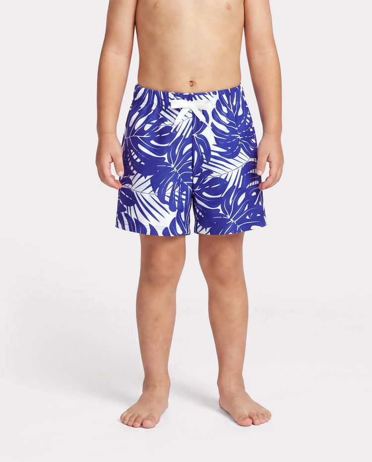Kleinkind Jungen Tropisches Blattmuster Badehose Blau