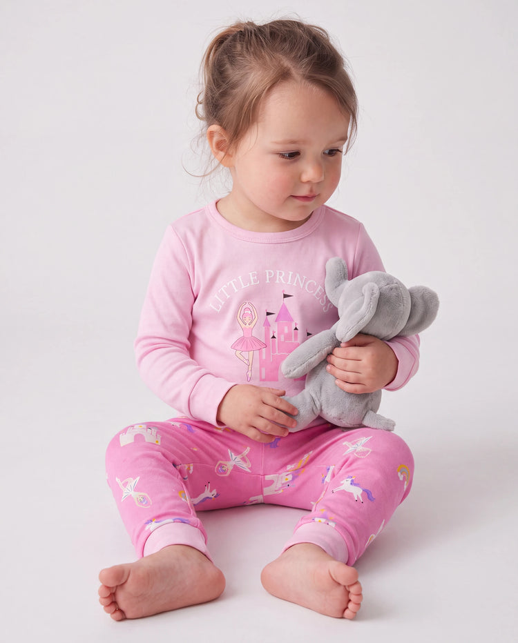 Toddler / Kids 4-piece Organic Cotton Pajamas 4-in 1 Snug fit PaJama Set for Girls Pink