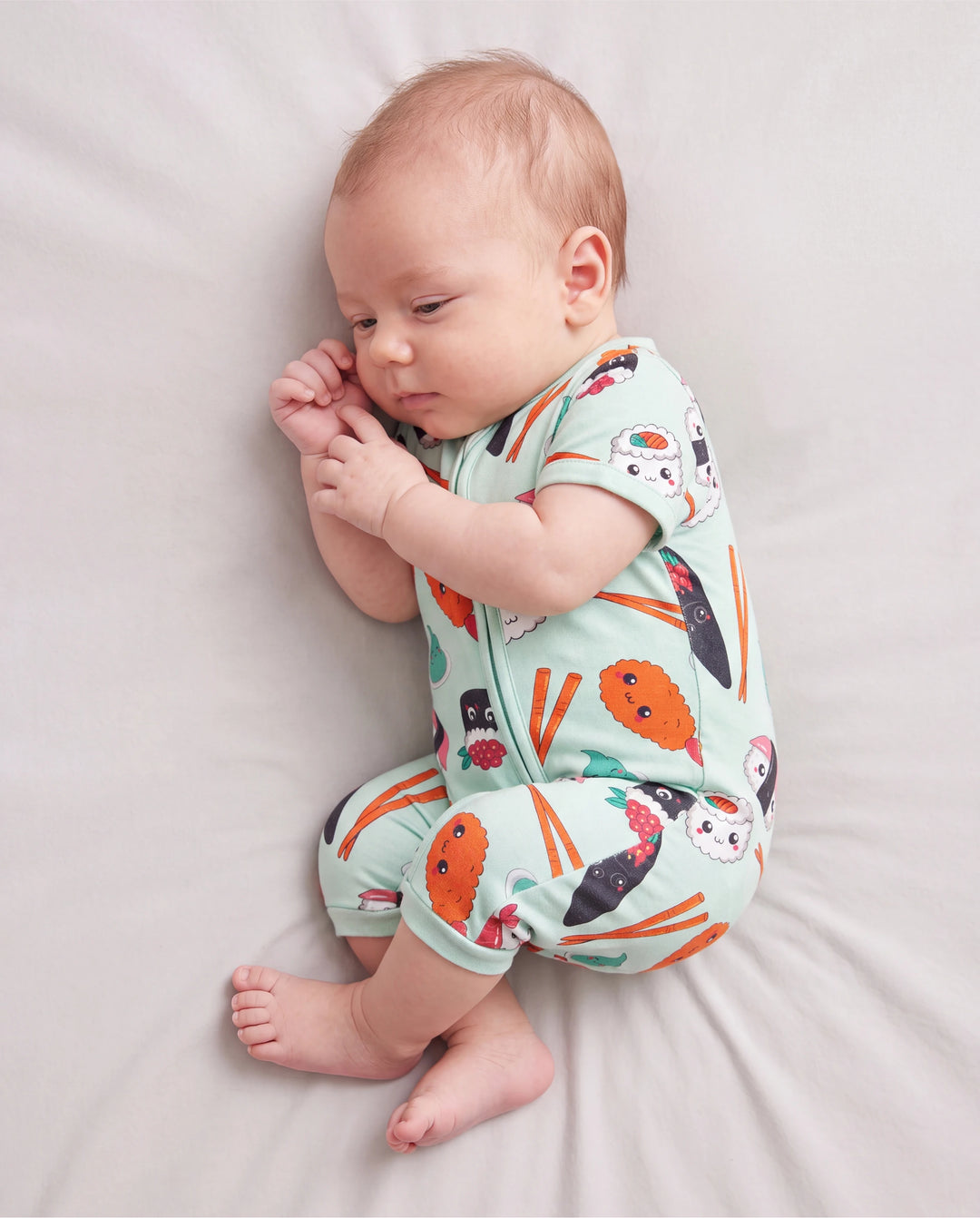 Bambus Baby Jungen/Mädchen 2-Wege-Reißverschluss Strampler mit Anti-Rutsch und kindlichem Lebensmittelmuster, Bambus-Schlafanzug (eng anliegend), Grün
