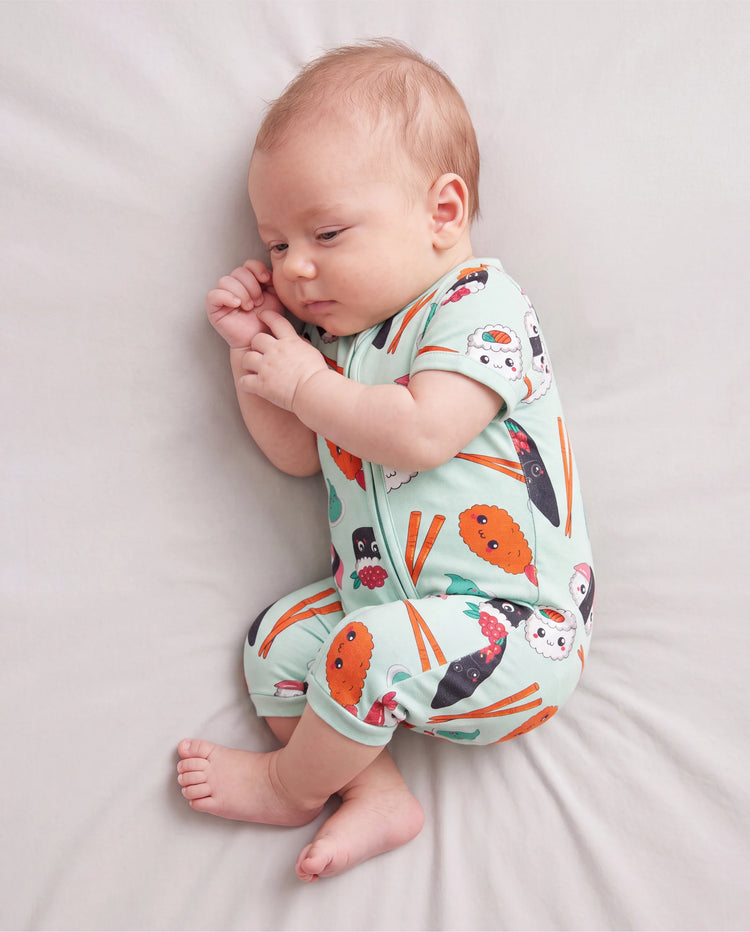 Bambus Baby Jungen/Mädchen 2-Wege-Reißverschluss Strampler mit Anti-Rutsch und kindlichem Lebensmittelmuster, Bambus-Schlafanzug (eng anliegend), Grün