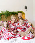 Pijamas navideños familiares a juego con estampado Fair Isle, rojo y blanco