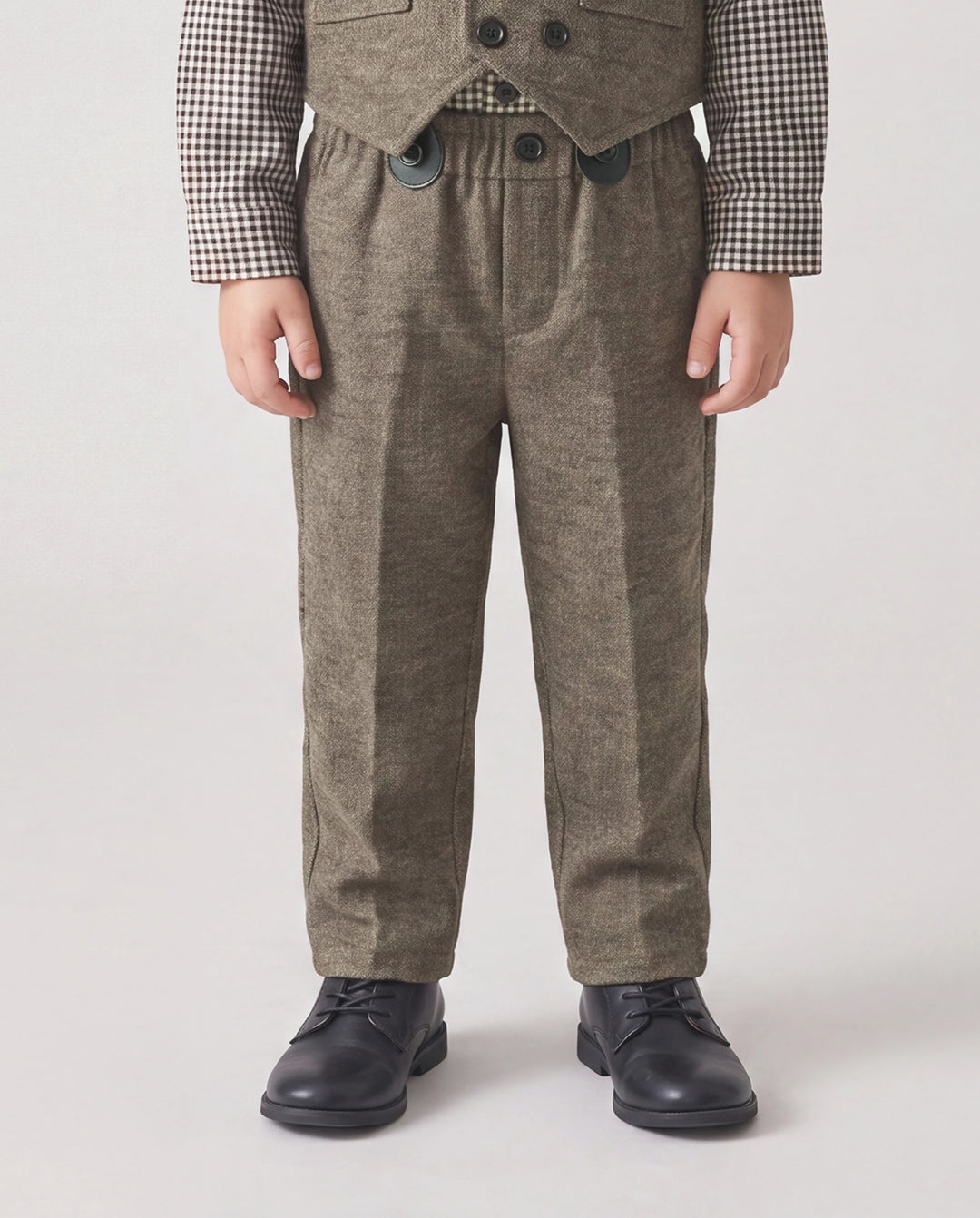 3PCS Baby Boy Elegant Grid/Houndstooth Shirt Collar Long Sleeve Set Brown