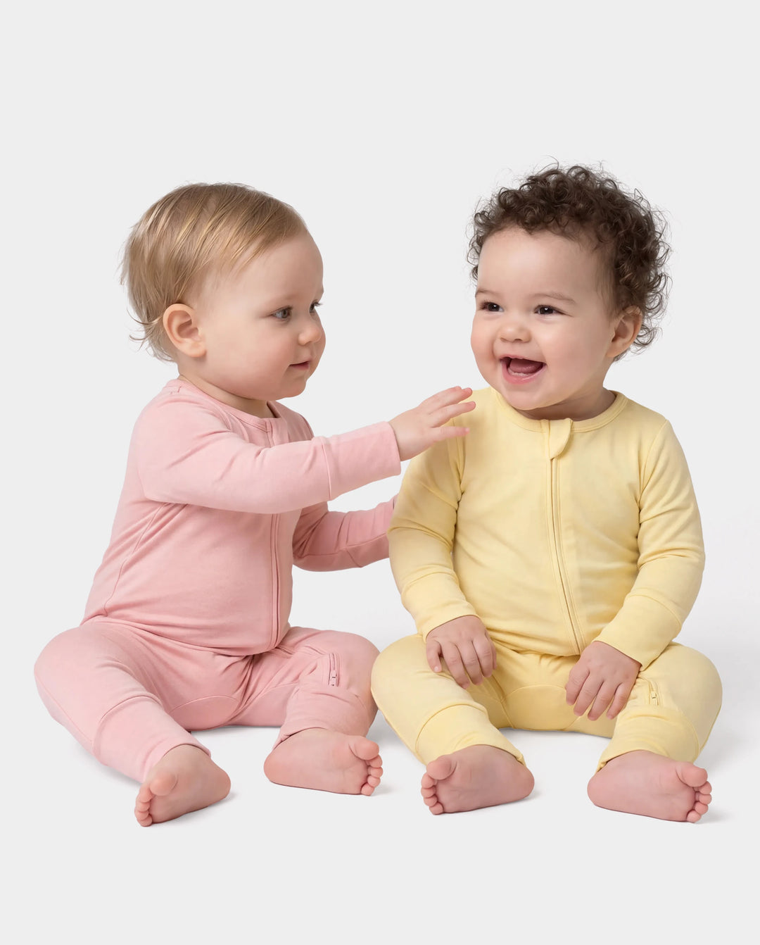 Bamboo 2-Pack Footies Baby Boy / Girl 2-Way Zipper Anti Slip Long Sleeve Rompers Pale Yellow
