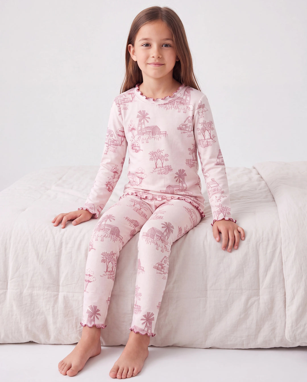 Pijama de 2 piezas para niños pequeños/niños con suave mezcla de lana y tencel lyocell (ajuste ceñido) rosa claro