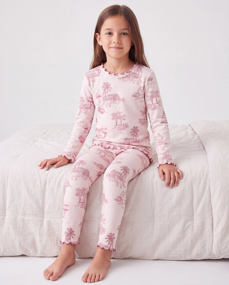 Pijama de 2 piezas para niños pequeños/niños con suave mezcla de lana y tencel lyocell (ajuste ceñido) rosa claro