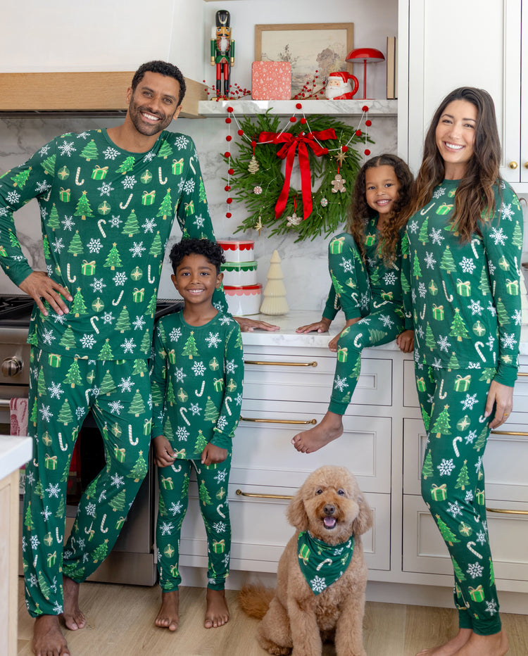 Bamboo Christmas Tree Print Matching Family Christmas Pajamas Green