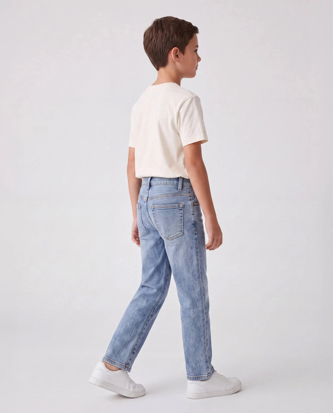 Pantalones vaqueros casuales de algodón con cintura elástica, suaves, cómodos y elásticos, de color liso, con bolsillos, color azul claro