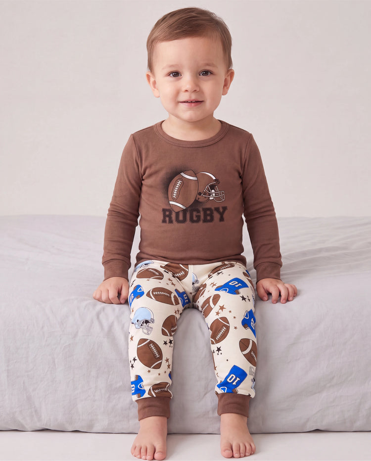 Toddler / Kids 4-piece Organic Cotton Pajamas 4-in 1 PJ Snug fit Pjs for Girls / Boys Brown