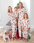 Weihnachts-Pyjamas im Familien-Partnerlook, Tassen- und Schneemann-Print, Khaki