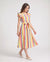 Mommy And Me Colorful Striped V Neck Flutter-sleeve Dresses and Short-sleeve T-shirts Sets COLOREDSTRIPES