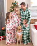Pyjamas de Noël assortis pour toute la famille, imprimé nœuds et carreaux, satin multicolore
