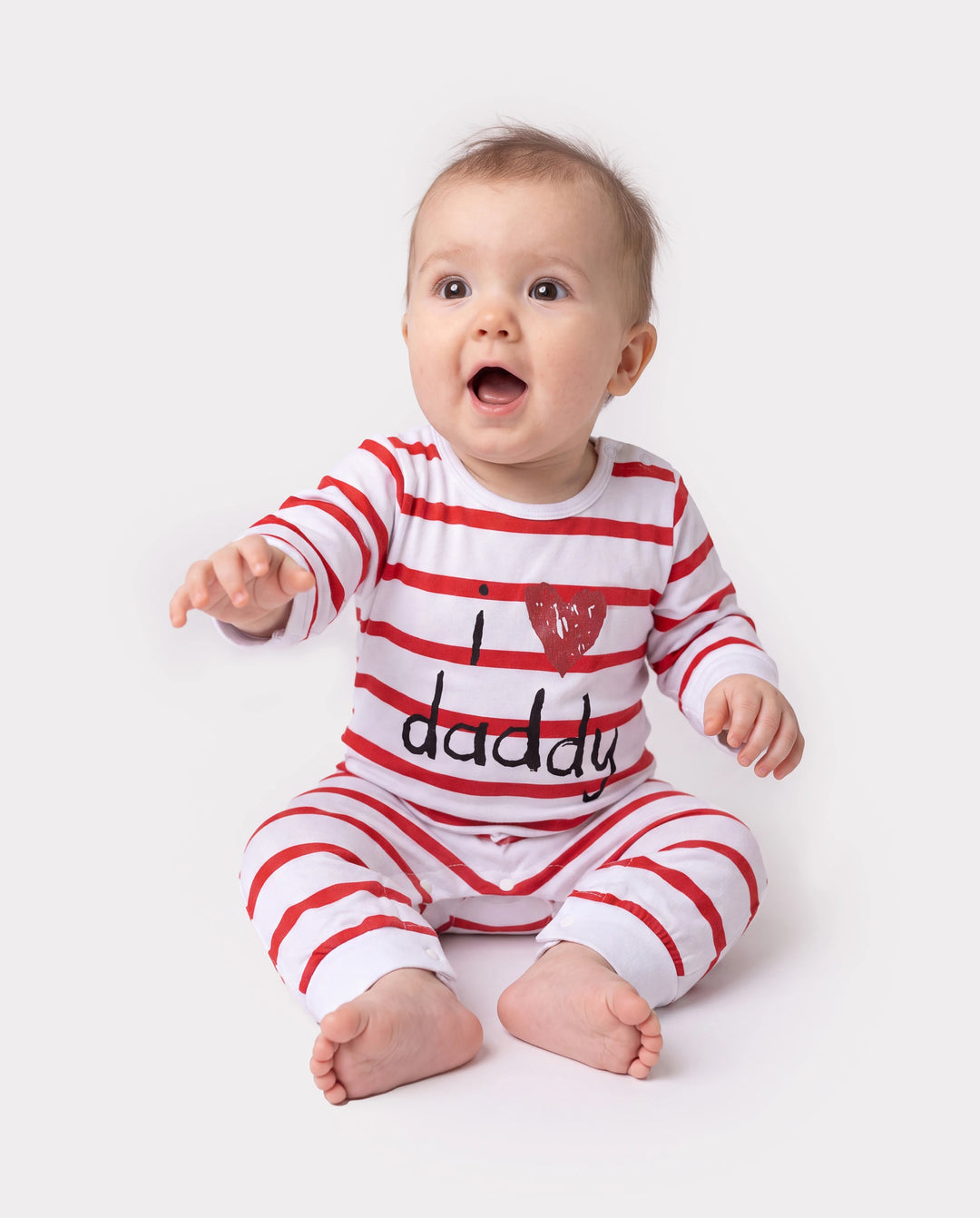 Muttertag Baby Junge/Mädchen 95 % Baumwolle Langärmliger Liebesherz-Buchstabendruck Sterne/gestreifter Overall rot