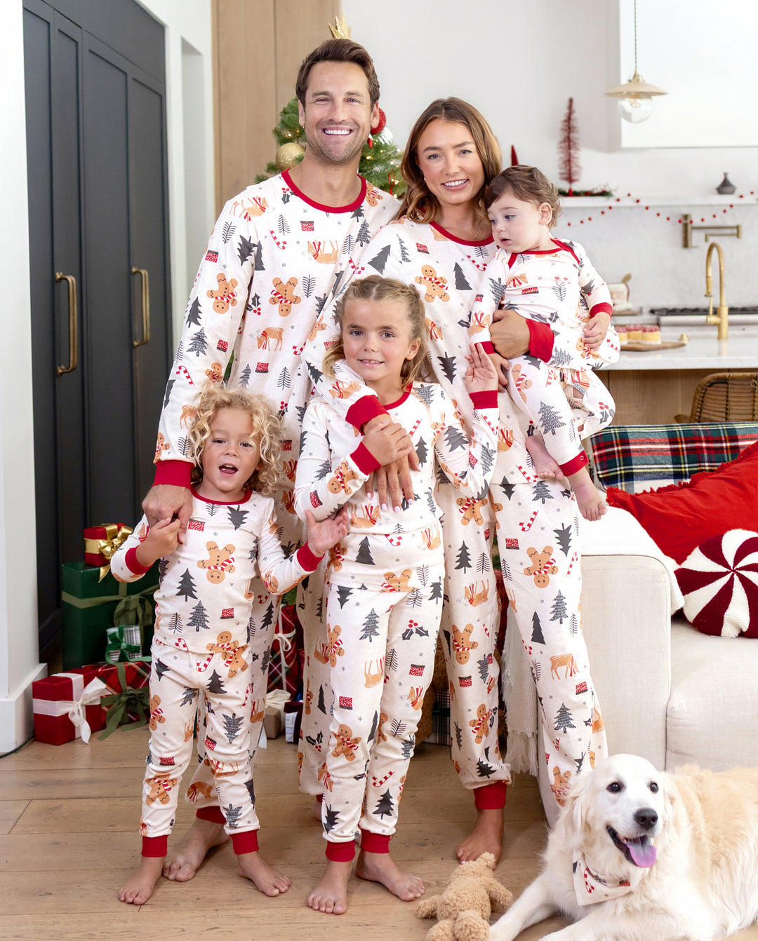 PatPat Family Matching Christmas Pajamas Christmas Tree & Gingerbread Print Cotton Cream