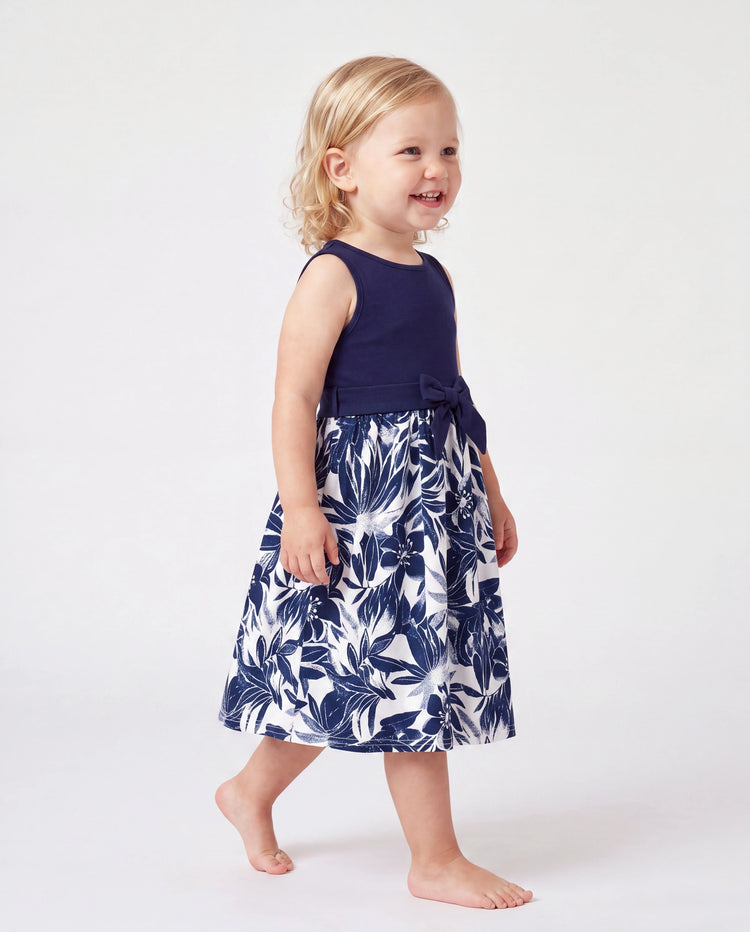 Toddler/Kid Girl Flora Print Splicing Tank Dress Deep Blue