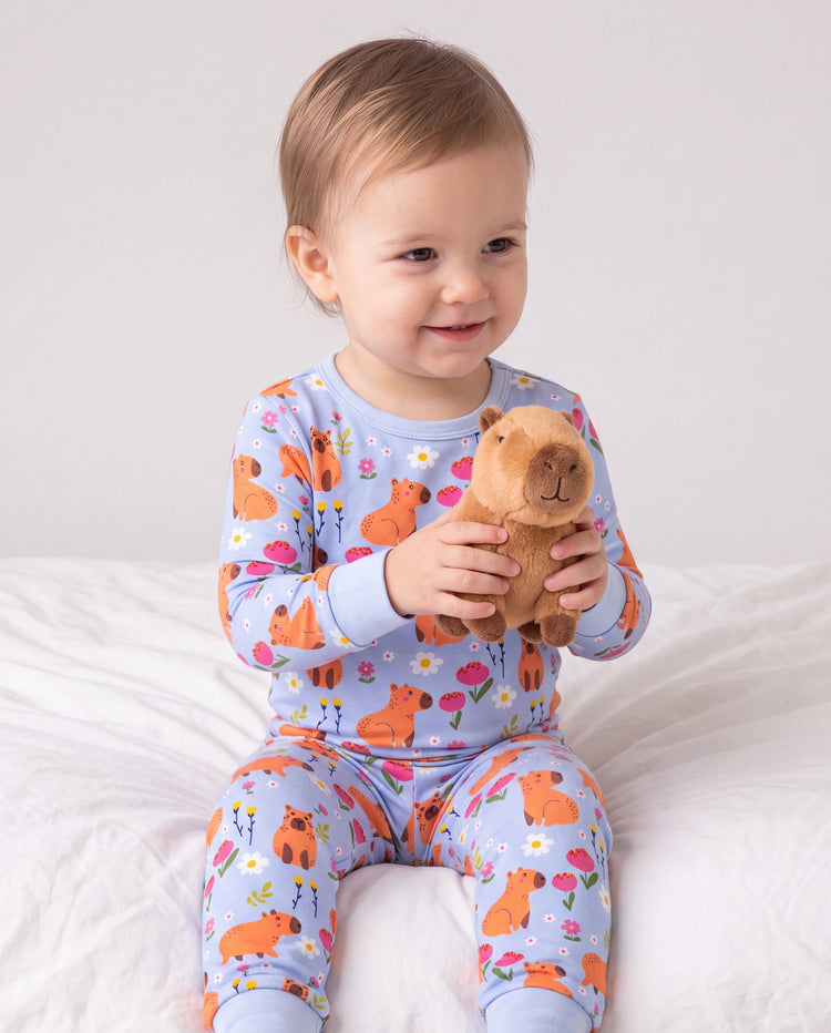 Weihnachten / Halloween Pyjama 2-teiliges Bambus-Pyjama-Set mit kindlichem Druck für Baby / Kleinkind (eng anliegend) blau