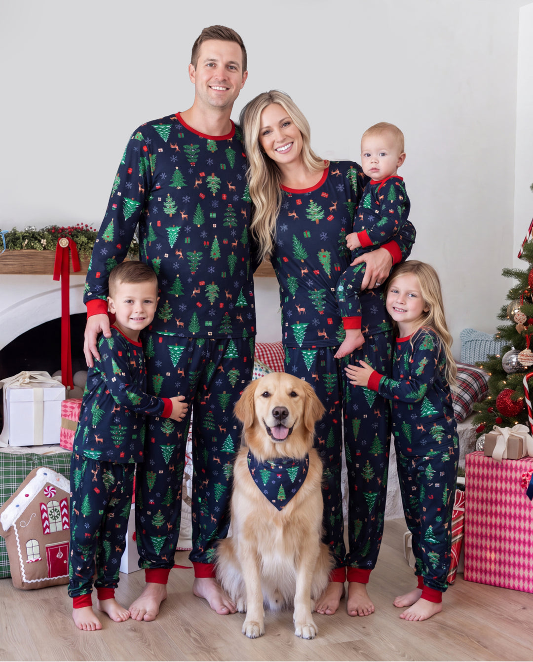 Christmas Matching Family Pajamas Xmas Tree Print Navy