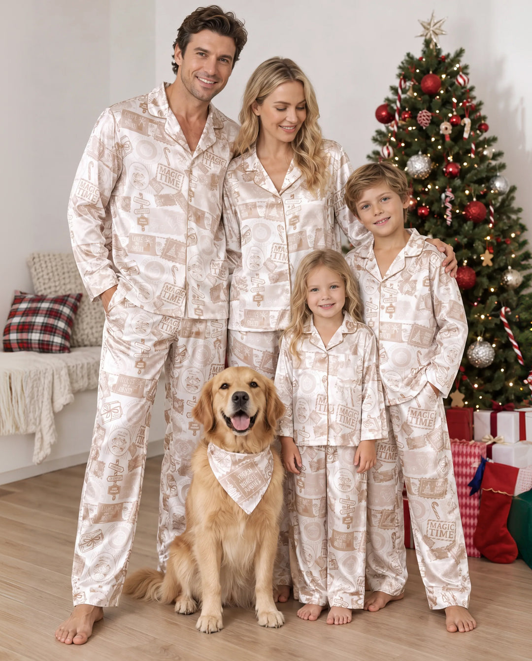 PatPat Matching Family Christmas Pajamas Letters to Santa Satin Cream