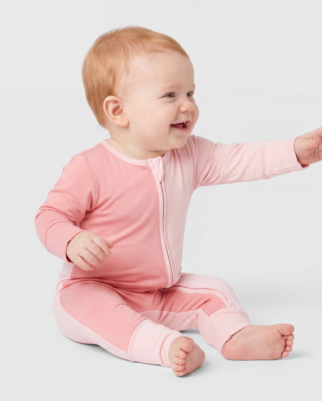 Mameluco de bambú para bebé niño/niña, con bloques de color, cremallera bidireccional, antideslizante, de manga larga, color rosa