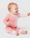 Mameluco de bambú para bebé niño/niña, con bloques de color, cremallera bidireccional, antideslizante, de manga larga, color rosa