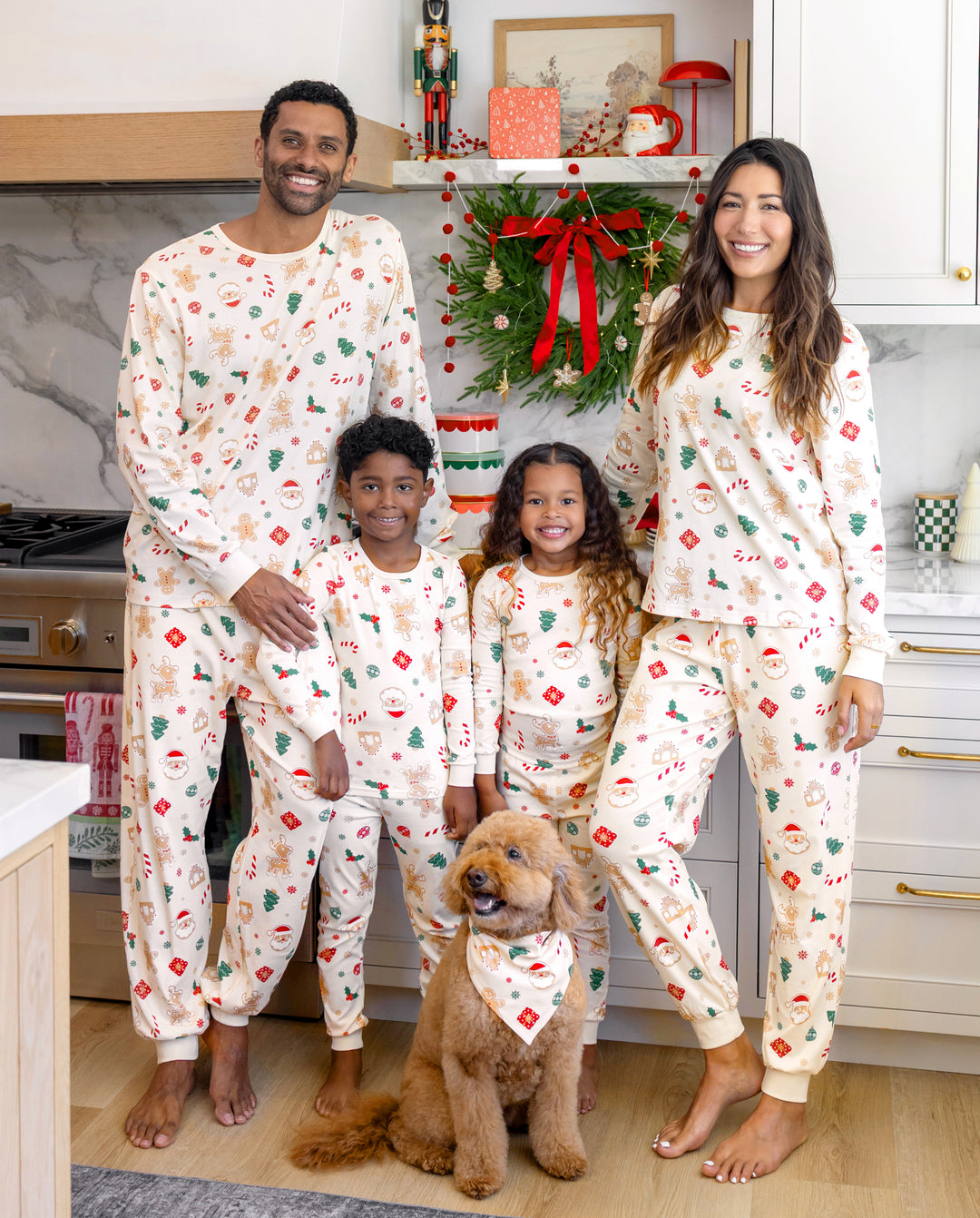 Matching Family Christmas Pajamas Gingerbread & Christmas Tree Print Cotton