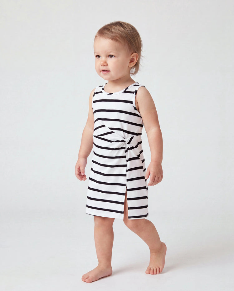 Toddler/Kid Girl Cotton Black and White Stripe Strap Bodycon Dress  Black+White