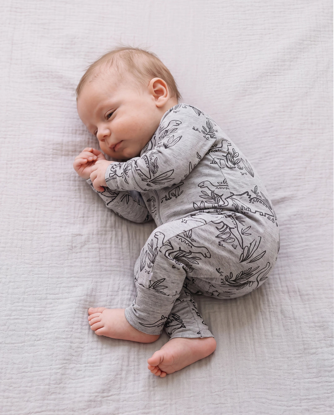 Pyjama bébé garçon/fille en laine à imprimé végétal, zippé et ajusté, gris