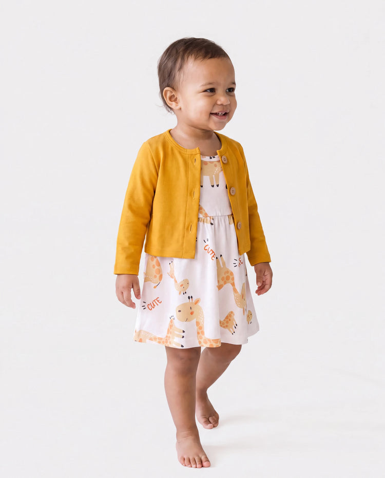 Ensemble 2 pièces pour bébé fille avec cardigan rose et robe à imprimé éléphant Ginger-2