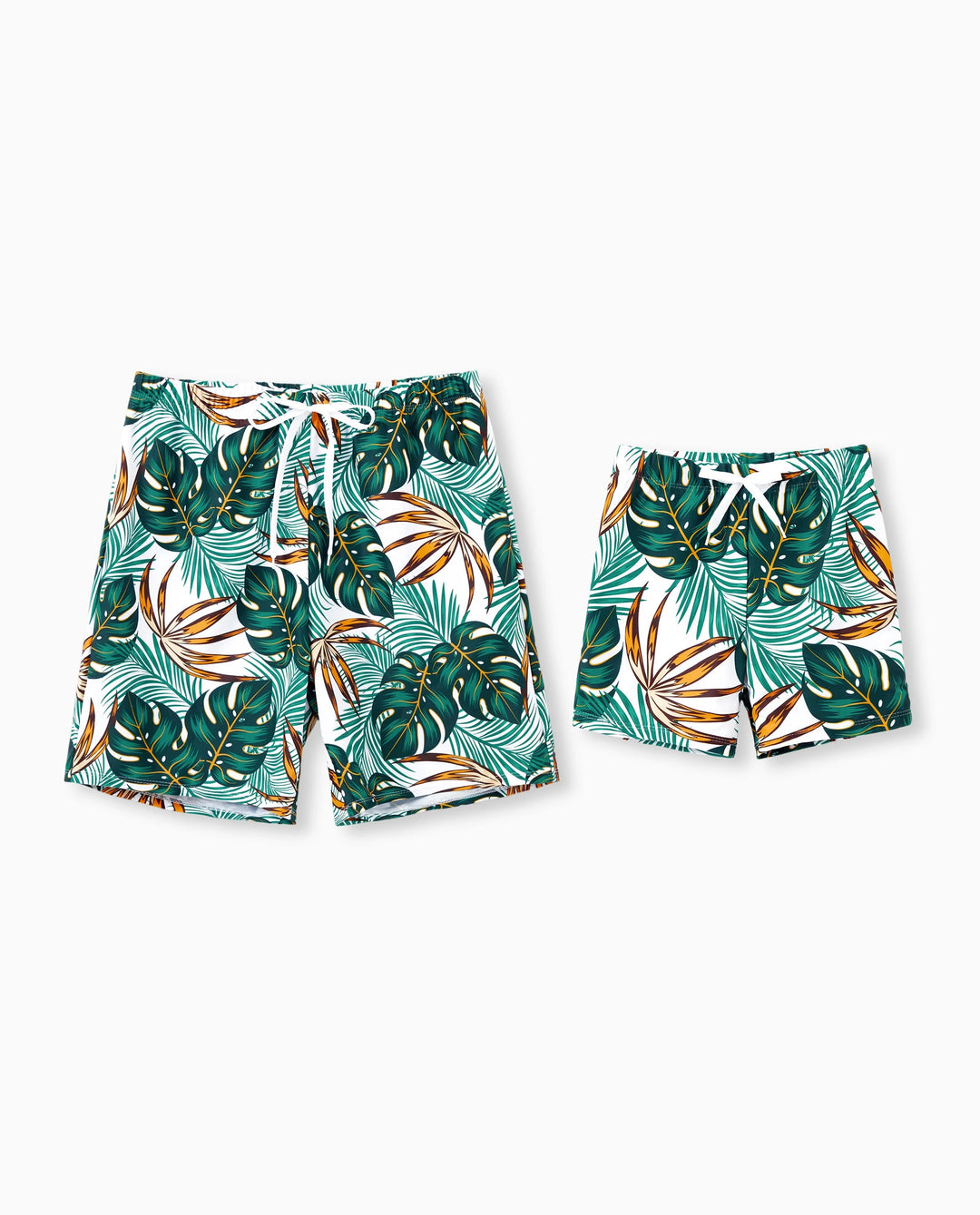 Pantalones cortos de baño con estampado de plantas para papá e hijo Verde oscuro