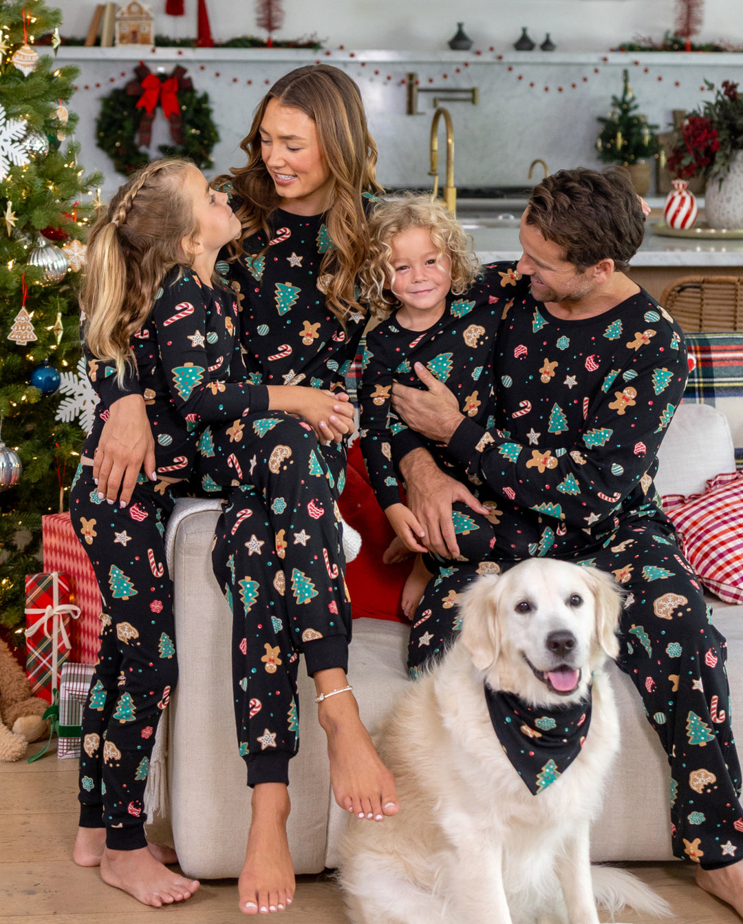 Christmas Matching Family Pajamas Cotton Xmas Tree Print Black