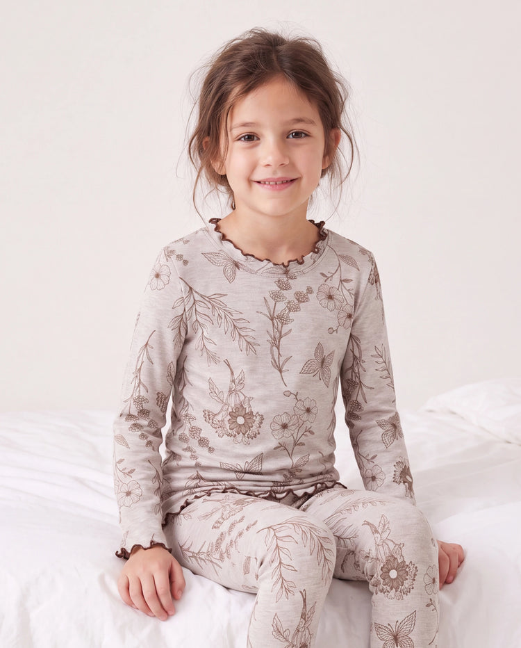 Pyjama für Kleinkinder / Kinder 2-teiliges Pyjama-Set mit weicher Tencel-Lyocell-Wollmischung (eng anliegend) Aprikose
