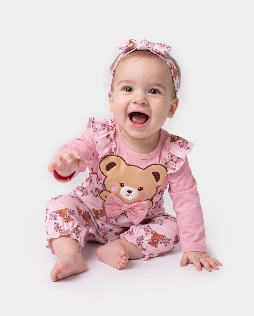Baby Mädchen Bär Stil Bestickter Blumen Overall rosa